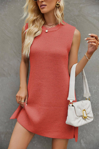 Round Neck Sleeveless Dress Summer Fashion Commuting Solid-Orange Red-5