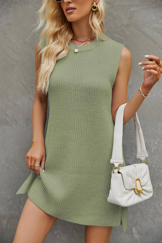 Round Neck Sleeveless Dress Summer Fashion Commuting Solid-Green-6
