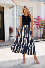 Round Neck Sleeveless Long Dress Summer Fashion Striped-4