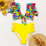 Ruffled Bikini Split Swimsuit European And American Sexy-Yellow-7