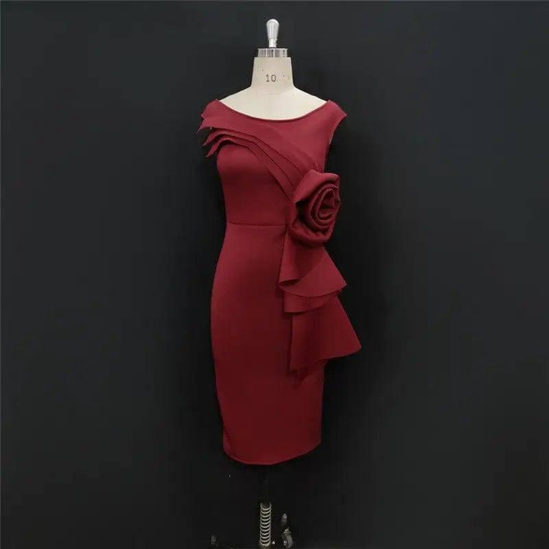Ruffled rose evening dress-5