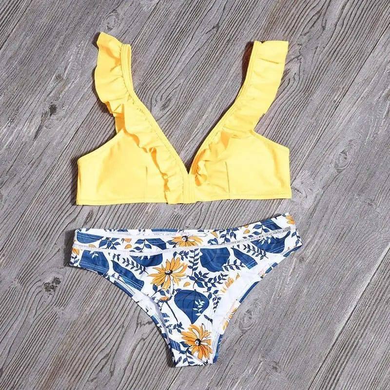 Ruffled split bikini-Yellow-6