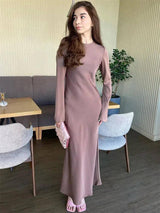 Satin Slim Maxi Dress - Elegant Long Sleeve Autumn Wear-Pastel violet-2