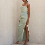 Satin Tube Top Split Knee-length Dress Maxi Dresses LOVEMI    