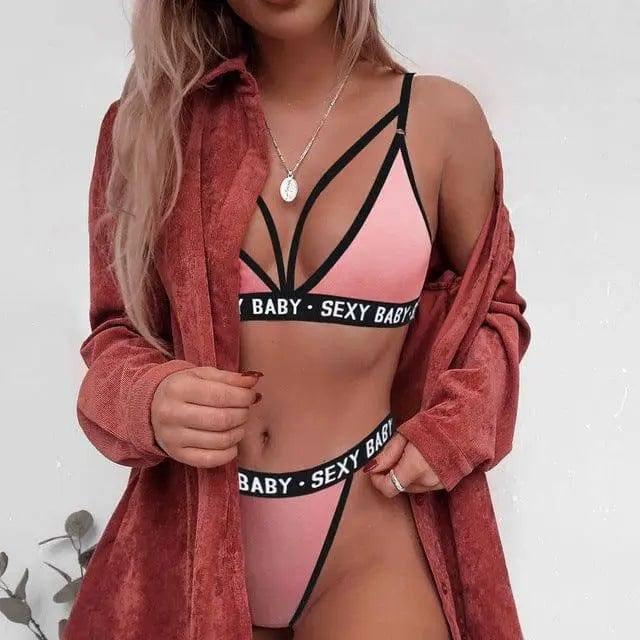 Se Xy Letter Print Bikini-Pink-3