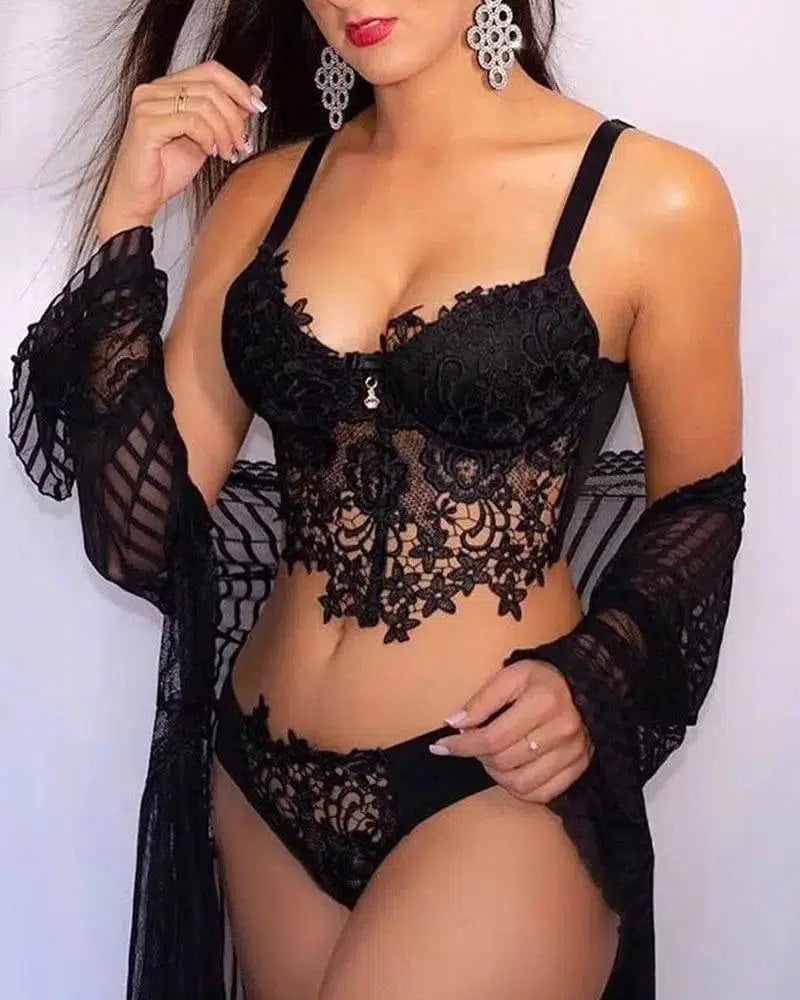 Se Xy Suit Lace Hollow Se Xy Sling Se Xy Lingerie Women-Black-3