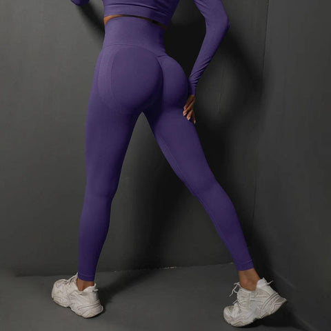 Seamless Gym Leggings Women Yoga Pants Sexy High Waist Booty-Deep Purple-17