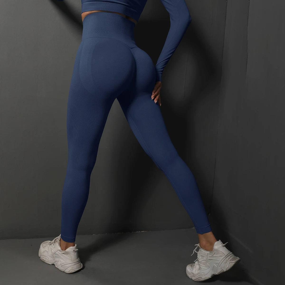 Seamless Gym Leggings Women Yoga Pants Sexy High Waist Booty-Dark Blue-22