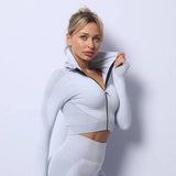 Seamless Long Sleeve Quick Dry Training Running Yoga Show-Grey-5