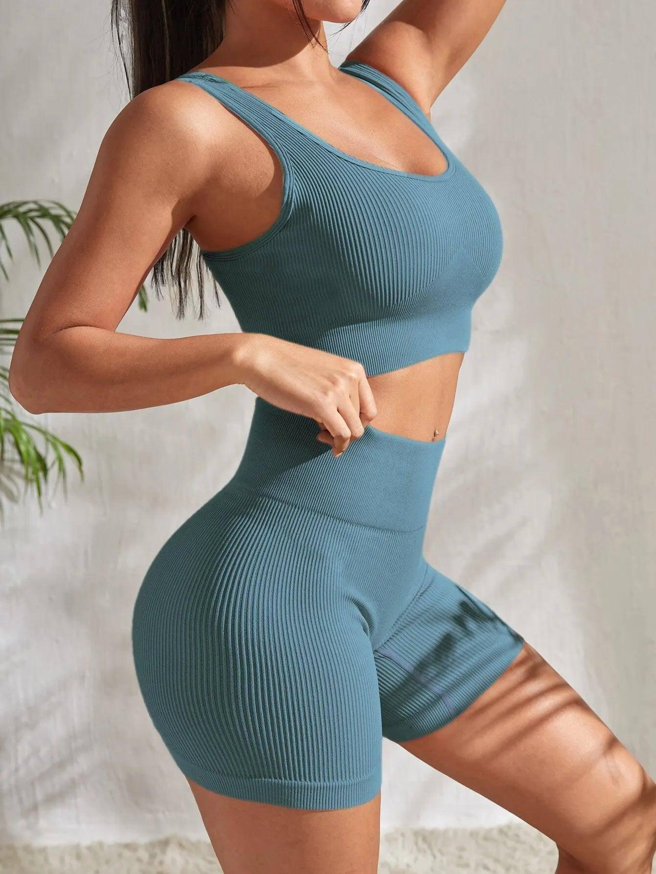 Seamless Ribbed Yoga Sets Workout Sets for Women 2 Pieces-L-5