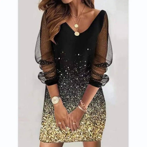 Sequined See-through Gauze Dress For Lady-G-7