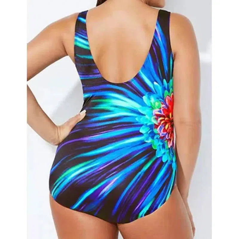 5XL Large Size Closed Swimwear 2024 Push Up Bodysuit-3