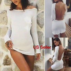 Sexy Backless White Evening Party Dress Women Elegant Long-3