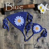 Sexy Beach Hollow Bikini Bottoms Handmade Crochet Sunflower-Blue-4