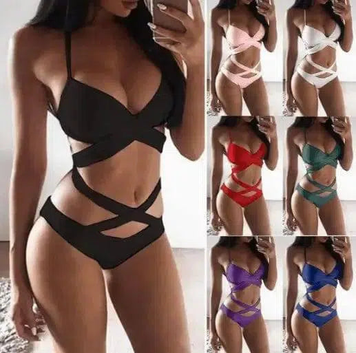 Black And White Color Matching Bikini Women'S Split-1