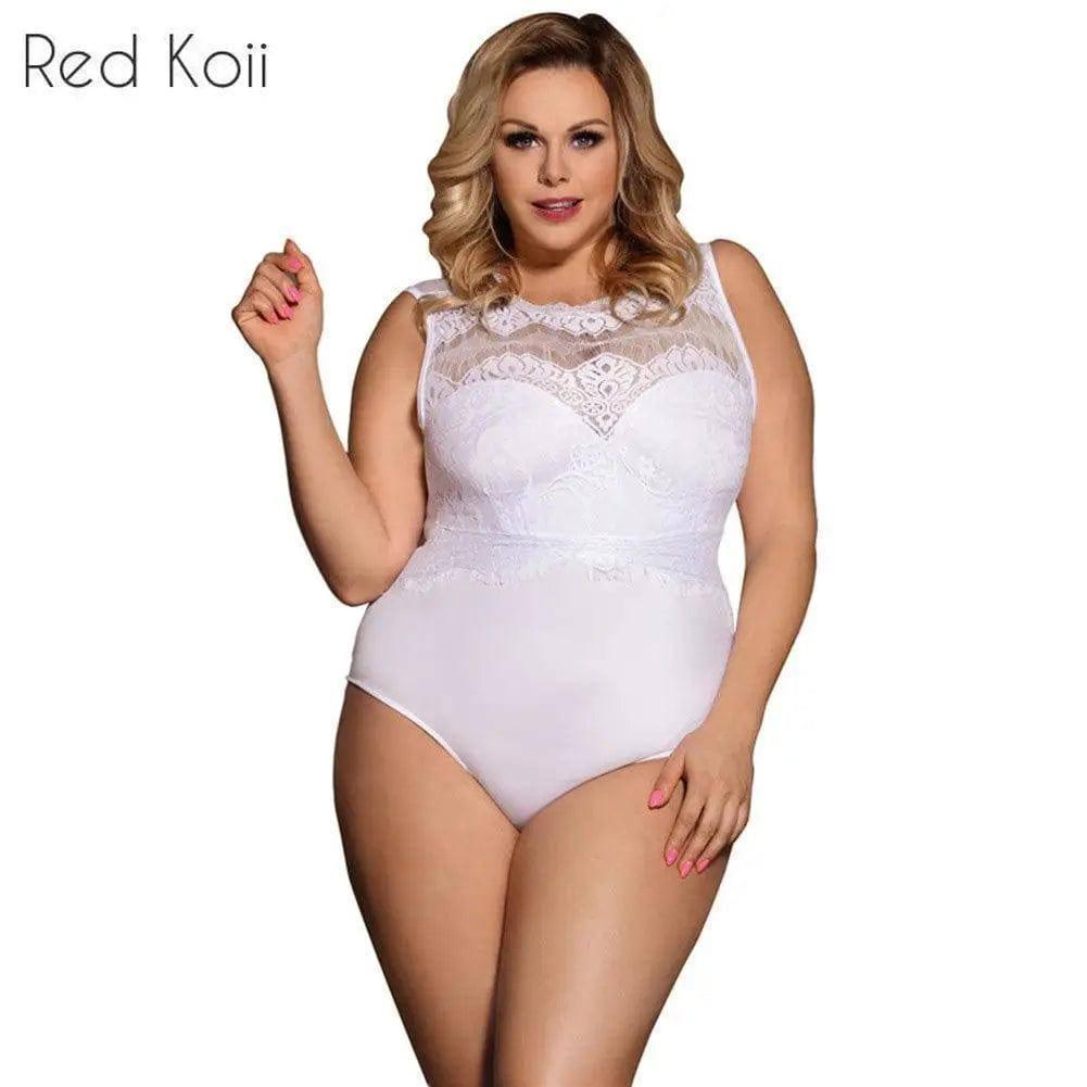 Sexy Embroidered Lace Lingerie 5XL-White-3