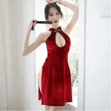 Sexy Erotic Lingerie Retro Hollow Cheongsam Side Slit-2