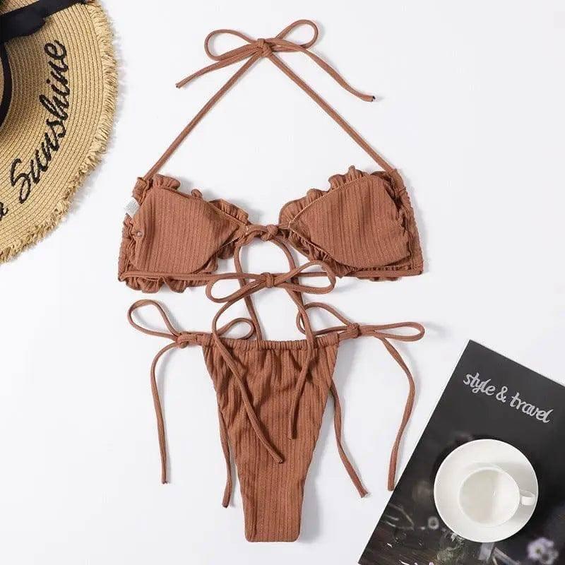 Sexy European And American Fan Ins Style Hot Spring Swimsuit-Brown-2