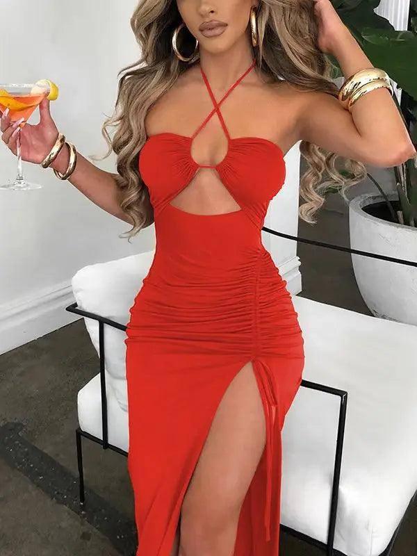 Sexy Halter Backless Maxi Dress - Elegant Club Party Wear-orange-6