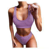 Sexy Knitting Bikini Female Swimsuit High Waist Swimwear-Purple-1