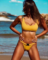 Sexy lady split swimsuit-Yellow-3