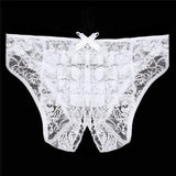 Sexy Lingerie Cut Out Underpants Briefs Lace See Through-White-1