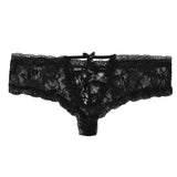 Sexy Lingerie Ladies Lace Transparent Bow Briefs Briefs-Black-1