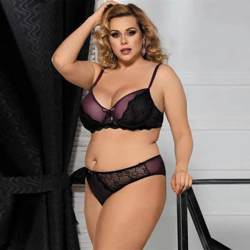 Sexy Lingerie Plus Size Ladies Sexy Lace Pajamas Three-point-Black-1