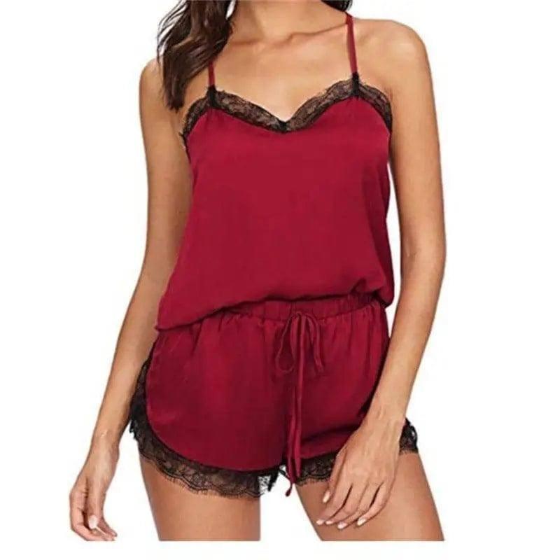 Sexy Lingerie Summer Home Pajamas-WineRed-8