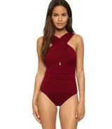 sexy solid color chest cross cover belly slimming conjoined-Redwine-7