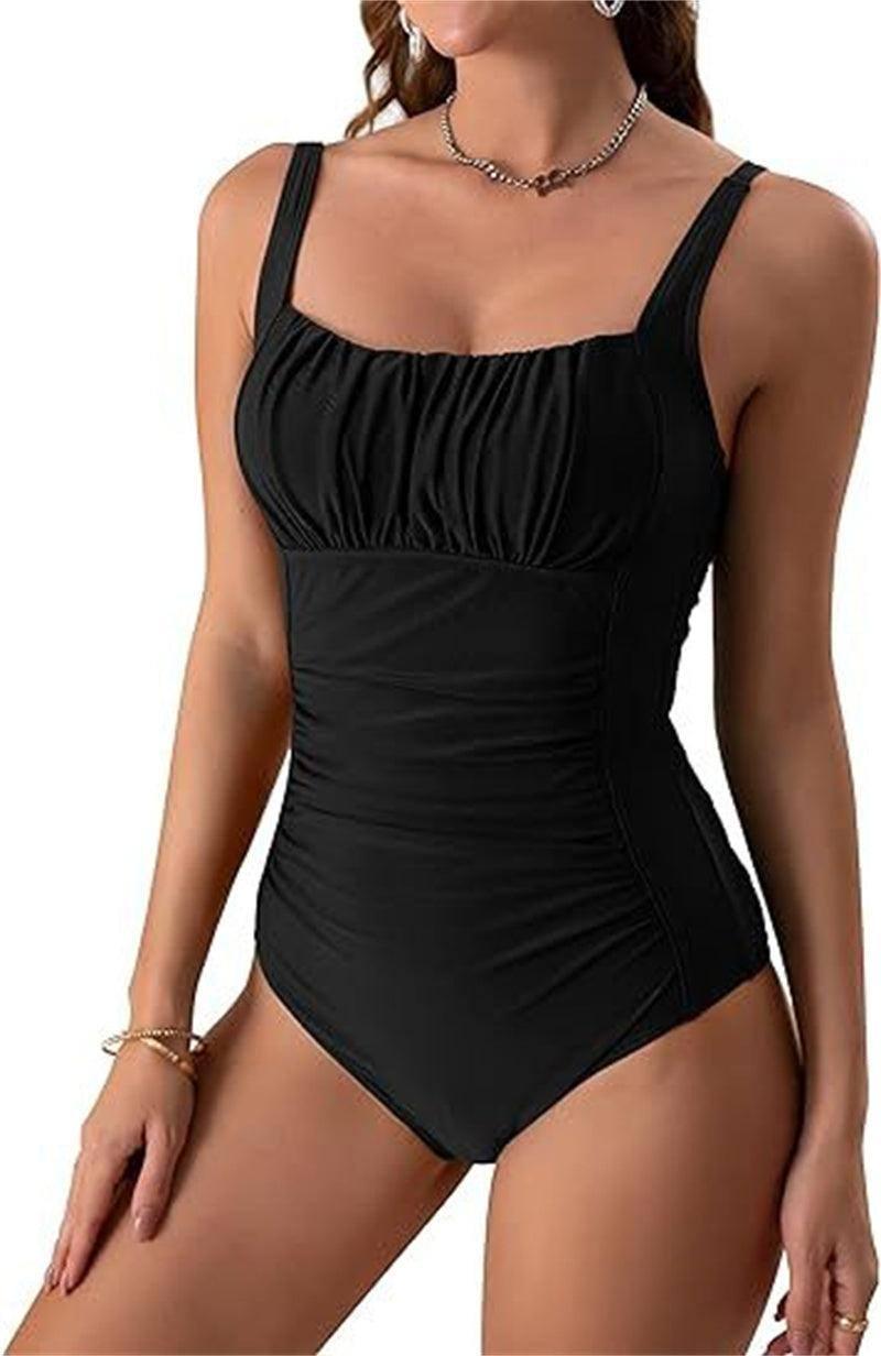 Sexy Square Neck One-piece Bikini Summer New Solid Color-Black-11