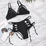 Sexy strap bikini split swimsuit-Black-2