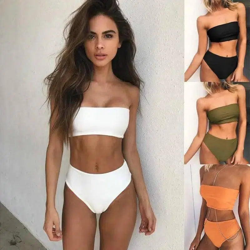 Sexy Two-Piece Breast Wrap Swimsuit Bikini Set Tube Top Set-1