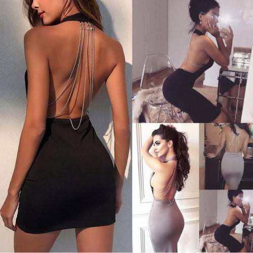 Sexy Women Dresses Summer Backless Deep V Rhinestone Bodycon-4