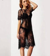 Sexy Women Lace Crochet Bikini Swimwear Cover Up Beach Dress-Black-3