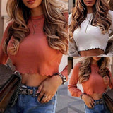 Sexy Women Plain Basic Stretch T- Shirts Crop Top Sweater-4