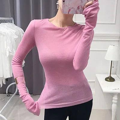 Shintimes Sexy Shirt Women T-Shirt Long Sleeve Korean Style-pink-10