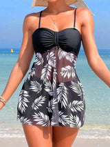 Short Dress Tankini With Shorts Swimsuit Women Swimwear-Black-1