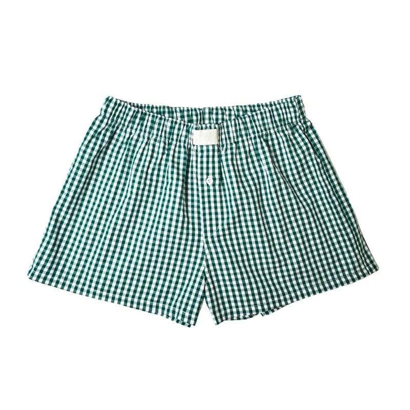 Shorts Cute Plaid Pj Short Pants Flannel Lounge Sleep Shorts-Green-10