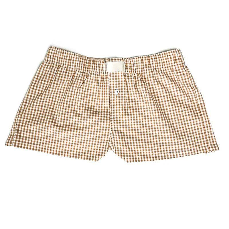 Shorts Cute Plaid Pj Short Pants Flannel Lounge Sleep Shorts-Yellow-4
