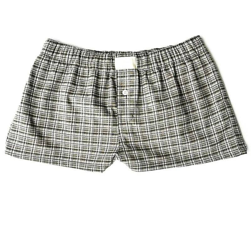 Shorts Cute Plaid Pj Short Pants Flannel Lounge Sleep Shorts-Dark Grey-5