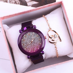 Silver Noodle Ladies Watch Two-piece Gift-Purple-1