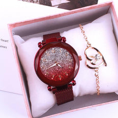 Silver Noodle Ladies Watch Two-piece Gift-Red-2
