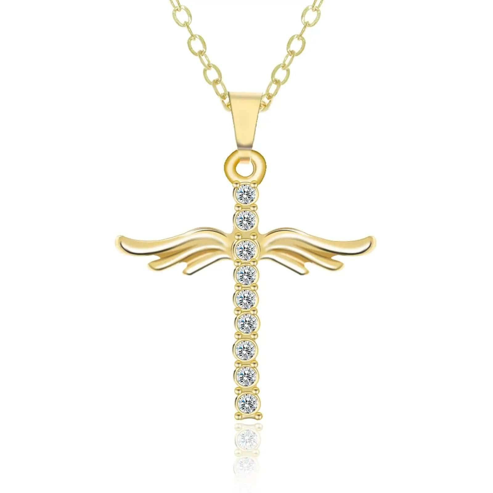 Simple Cross Diamond Angel Wings Pendant-1