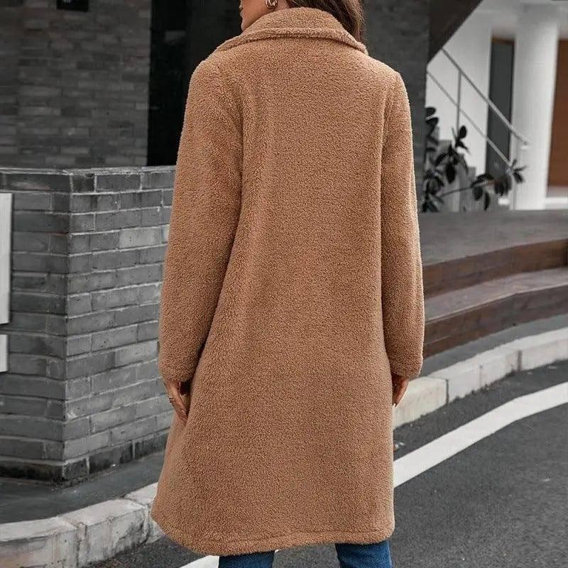 Single-breasted Mid-plush Trench Coat Loose-collar Lambswool-4