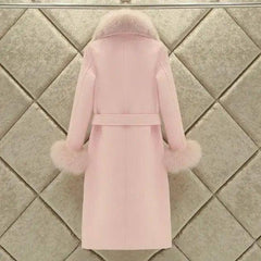 Slim-fit Large Fur Collar Lengthened Thick Woolen Coat-3