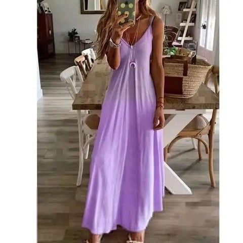 Slim Slimming Gradient Print Long Dress-Purple-6