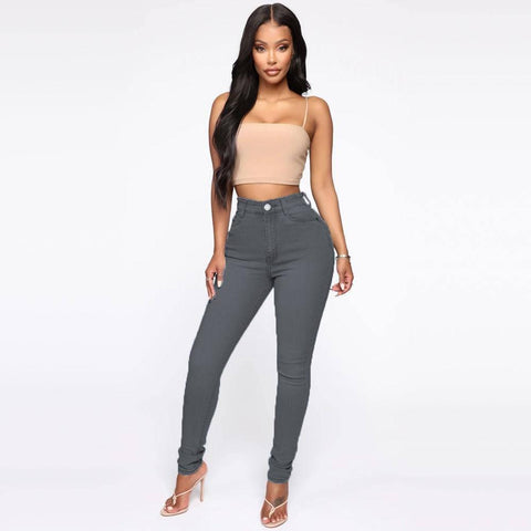 Slimming Jeans Pants For Women High Waist Trousers With-Gray-11