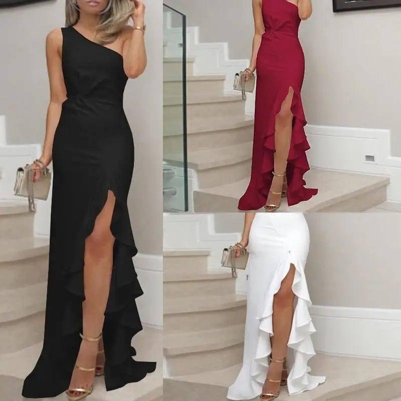 Slit Ruffled Large Evening Dress-6