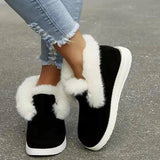 Snow Boots Warm Winter Shoes Plush Fur Ankle Boots Women-Black-2
